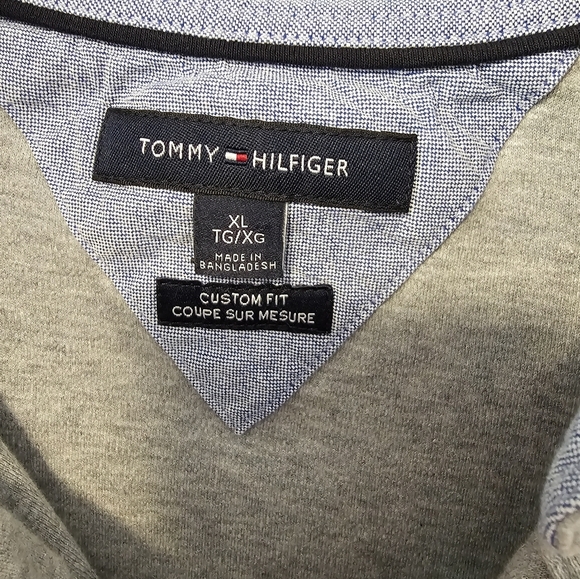 Tommy Hilfiger Gray with Navy Striped Collar Polo Shirt Men's Size XL - Picture 6 of 7